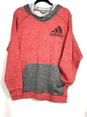 adidas Red Hoodie with Gray Pocket & Trim Men’s XL